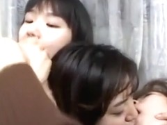 3 cute Japanese girls spitting and kissing