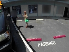 Redhead babe giving a great blowjob so she doesnt get towed