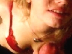 Extremely hot blonde swallowing my dong like a crazy bitch
