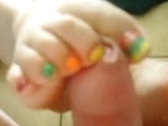 Footjob with multicolor toenails two