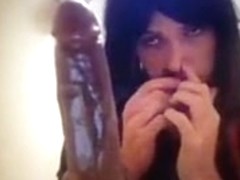 girlsy boi blowing and deepthroating 2 dildos