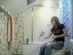 girl is caught changing in bathroom