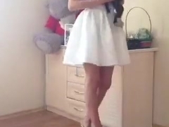 Cute schoolgirl in short skirt giving head