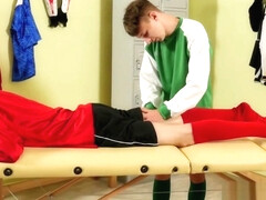 Soccer twink gets a relaxing fellatio massage after the game