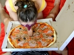 Over a slice of pizza she sensitively examines my foreskin and sucks cock